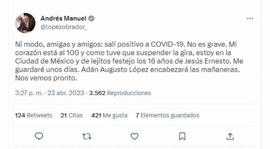 AMLO a confirmé qu'il était à nouveau infecté par le covid-19 (Twitter/ @lopezobrador_)