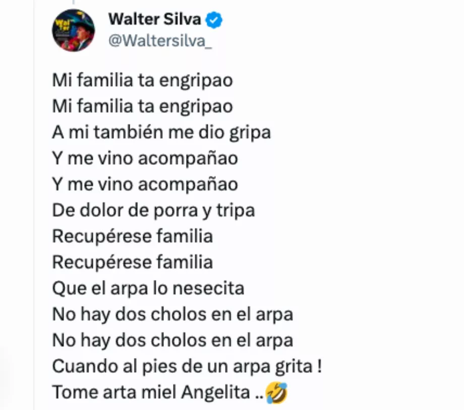Après qu'il soit devenu public que Valderrama se remettait de la grippe, le chanteur Walter Silva a laissé une composition en guise de message - crédit @CholoValderrama/X