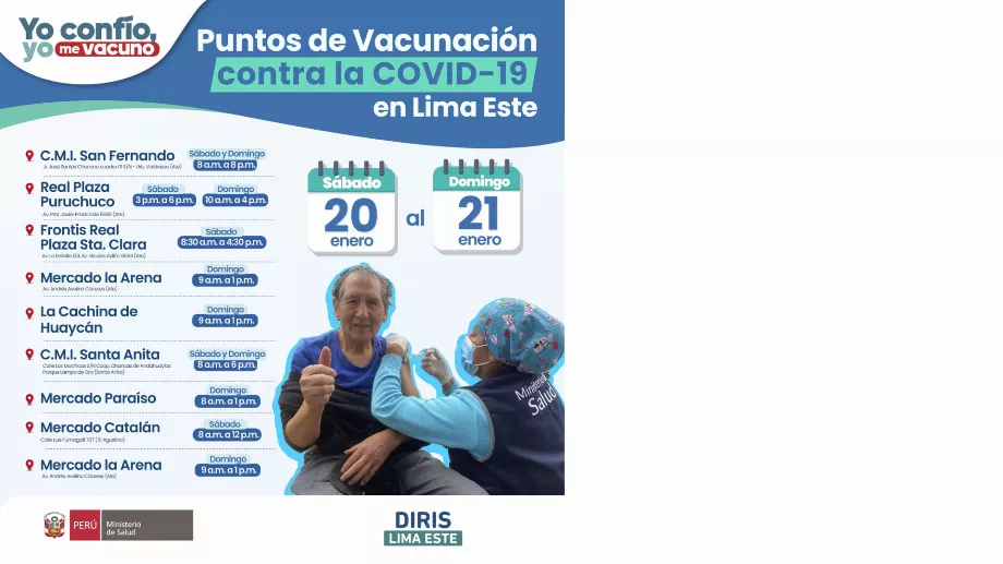 La Direction des Réseaux Intégrés de Santé Lima Sud (Diris-Sur) a implanté 19 points de vaccination contre le Covid-19 dans le sud de la capitale. Photo de : Minsa