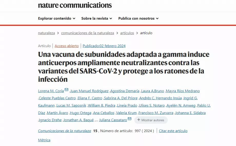 Aujourd'hui, la revue Nature a publié les détails de la première étape du développement du vaccin argentin ARVAC.